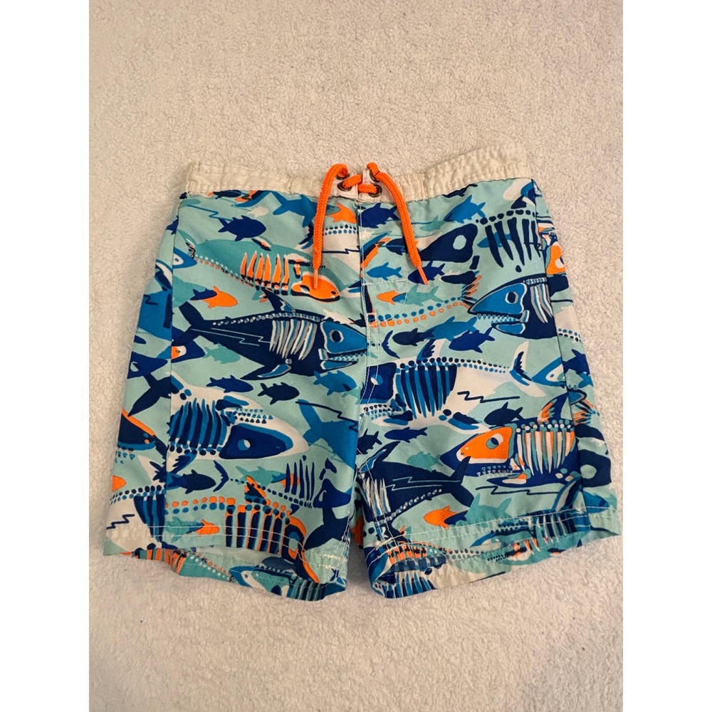 OshKosh Bgosh Boys 4T Swim Trunks Blue Orange Fish Skeleton Shark Board Shorts
